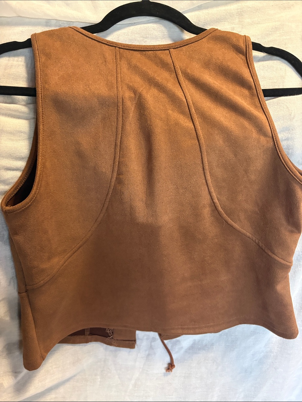Brown Lace-Up Cottagecore Embroidered Suede-Style Vest 18”PTP EUC - Picture 3 of 3